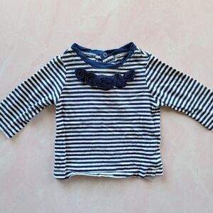 Childrens place 3-6 month 100% cotton striped 3d floral navy blue white long sle